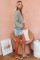 Green V-neck Lantern Sleeve Knit Long Sleeve Top