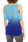 Blue Gradient Cold Shoulder Knot Twisted T-Shirt