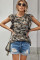 Green Camouflage Print Ruffled Cap Sleeve T-shirt