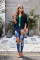 Blue Fashion Contrast Color V Neck Blouse