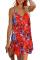 Orange Floral Pattern Buttoned Slip Cami Dress