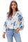 Blue Ballon Sleeve Floral Shirt Top
