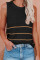 Black Knit Tank Top with Stripes