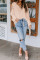 Apricot V Neck Lantern Sleeve Lace Hollow Out Long Sleeve Top