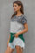 Green Block Striped and Leopard Short Sleeve Tee