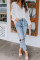 White V Neck Lantern Sleeve Lace Hollow Out Long Sleeve Top
