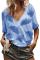 Sky Blue Casual V Neck Plant Print Tee