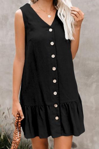 Black Pocketed Button Down Tank Dress