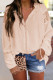 Apricot V Neck Lantern Sleeve Lace Hollow Out Long Sleeve Top