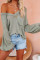 Green V-neck Lantern Sleeve Knit Long Sleeve Top