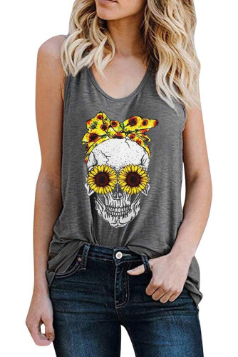 Gray Skull Print Tank Top