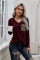 Burgundy Leopard Patch Pocket Long Sleeve Top