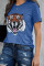 Blue Cotton Blend Tiger Tee