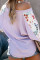 Purple Contrast Eyelet Thermal Knit Top