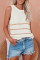 Beige Knit Tank Top with Stripes