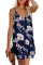 Blue Floral Pattern Buttoned Slip Cami Dress