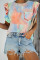 Orange Tie-dye Ruffled Cap Sleeve T-shirt