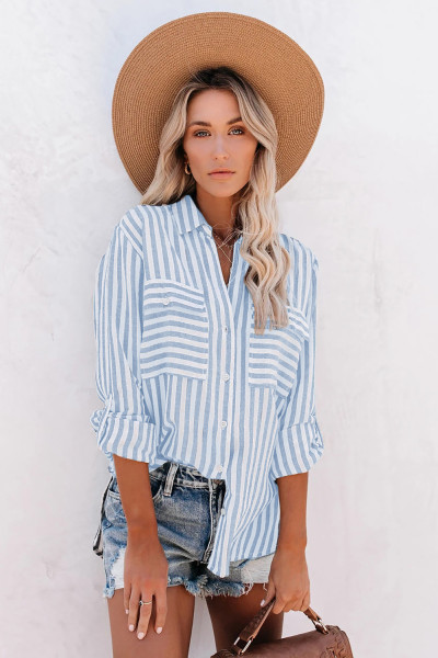 Sky Blue Cotton Striped Button Shirt