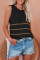 Black Knit Tank Top with Stripes