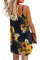 Black Sunflower Pattern Buttoned Slip Cami Dress