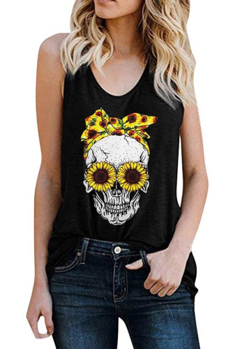 Black Skull Print Tank Top