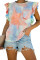 Orange Tie-dye Ruffled Cap Sleeve T-shirt
