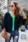 Blue Fashion Contrast Color V Neck Blouse