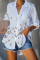 White Butterfly Print Pocketed Shirt