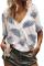 White Casual V Neck Plant Print Tee