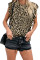 Leopard Print Ruffled Cap Sleeve T-shirt