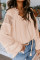 Apricot V Neck Lantern Sleeve Lace Hollow Out Long Sleeve Top
