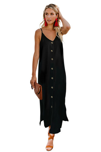 Black Button Slip Long Dress