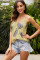 Yellow Tropical Plant Print Tank Top