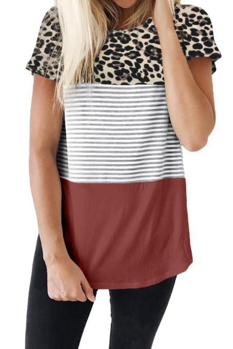 Rusty Block Striped and Leopard Short Sleeve Tee