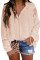 Apricot V Neck Lantern Sleeve Lace Hollow Out Long Sleeve Top