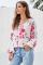 Red Ballon Sleeve Floral Shirt Top