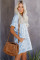 Blue V-Neck Half Sleeve Leopard Casual T Shirt Dress with Pockets