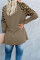 Khaki Leopard Stitching Long Sleeve Top