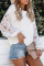 White Blossom Contrast Swiss Dot Knit Top