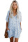 Blue V-Neck Half Sleeve Leopard Casual T Shirt Dress with Pockets
