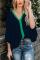 Blue Fashion Contrast Color V Neck Blouse