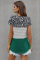 Green Block Striped and Leopard Short Sleeve Tee