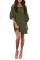 Green Off Shoulder Ruffled Sleeve Shift Dress