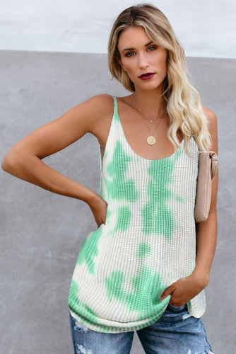 Green Tie Dye Print Knit Tank Top