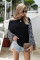 Black Blossom Contrast Swiss Dot Knit Top