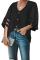 Black Flare Sleeve V Neck Button Up Blouse