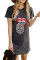 Gray Lip Print Summer Casual Tee Mini Dress
