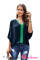 Blue Fashion Contrast Color V Neck Blouse