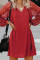 Red Lace Long Sleeves Shift Above Knee Dress
