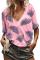 Pink Casual V Neck Plant Print Tee